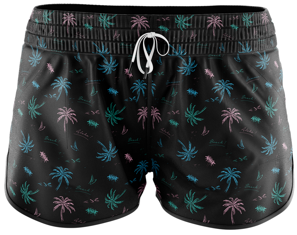 BLK PALM SWIM TRUNK WOMENS