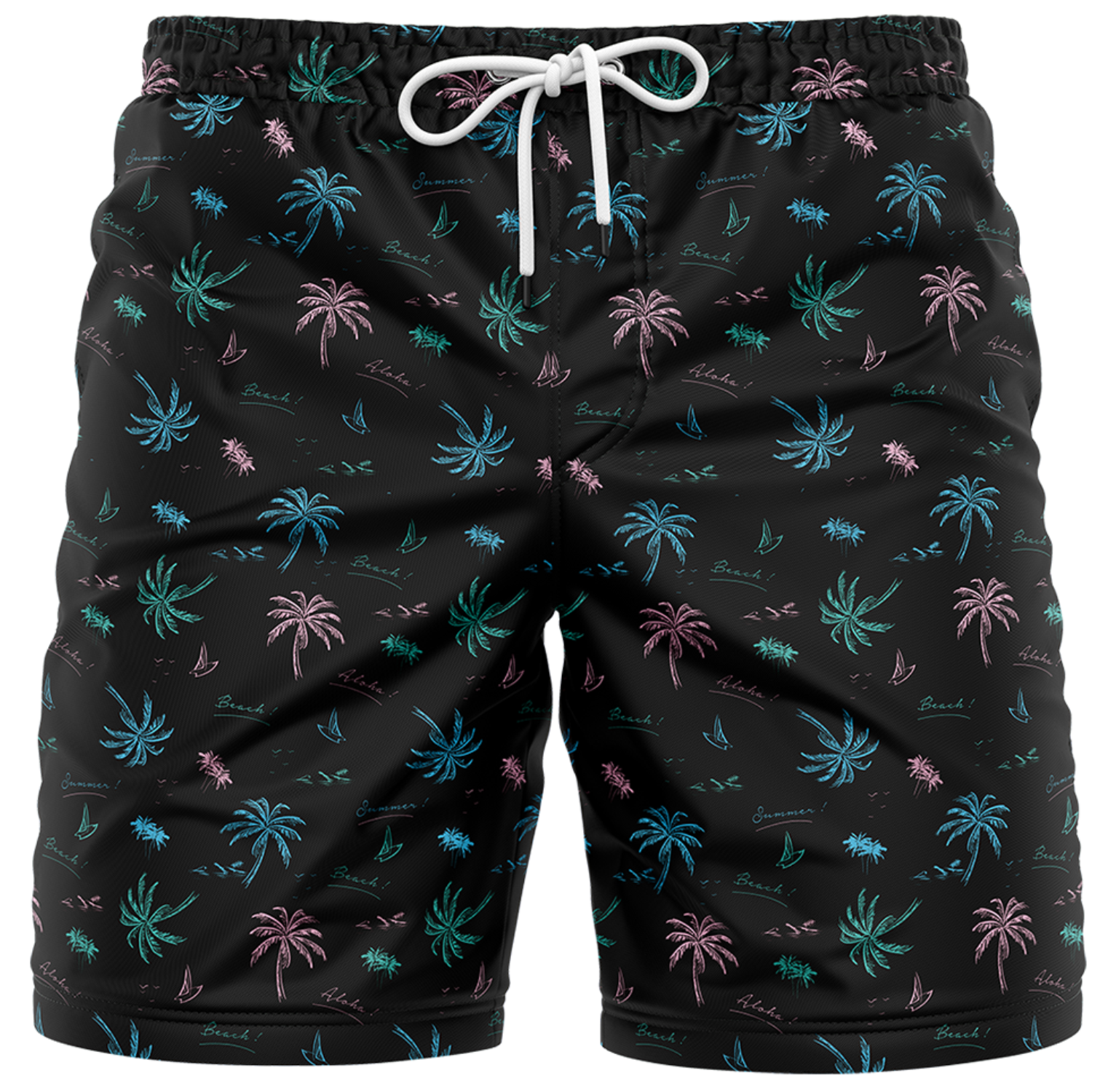 BLK PALM SWIM TRUNK