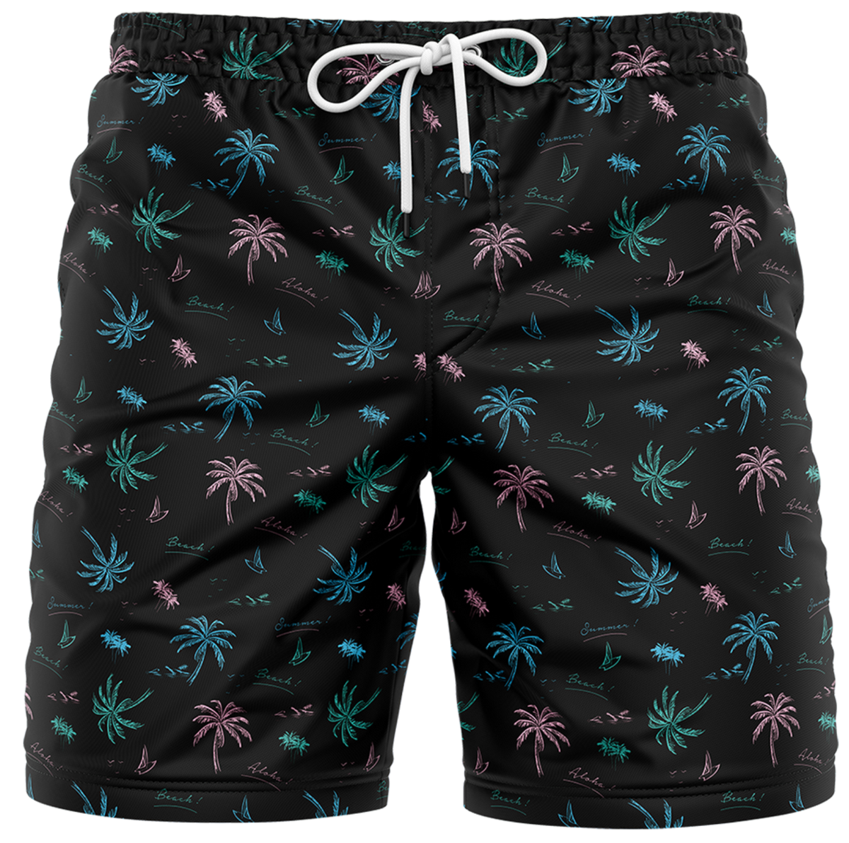 BLK PALM SWIM TRUNK