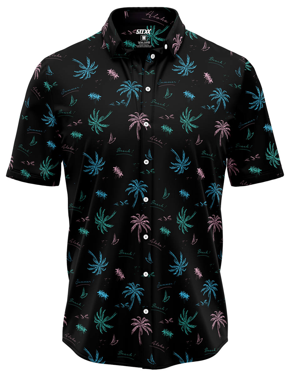 BLK PALM BUTTON DOWN WOMENS