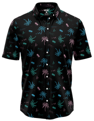 BLK PALM BUTTON DOWN WOMENS